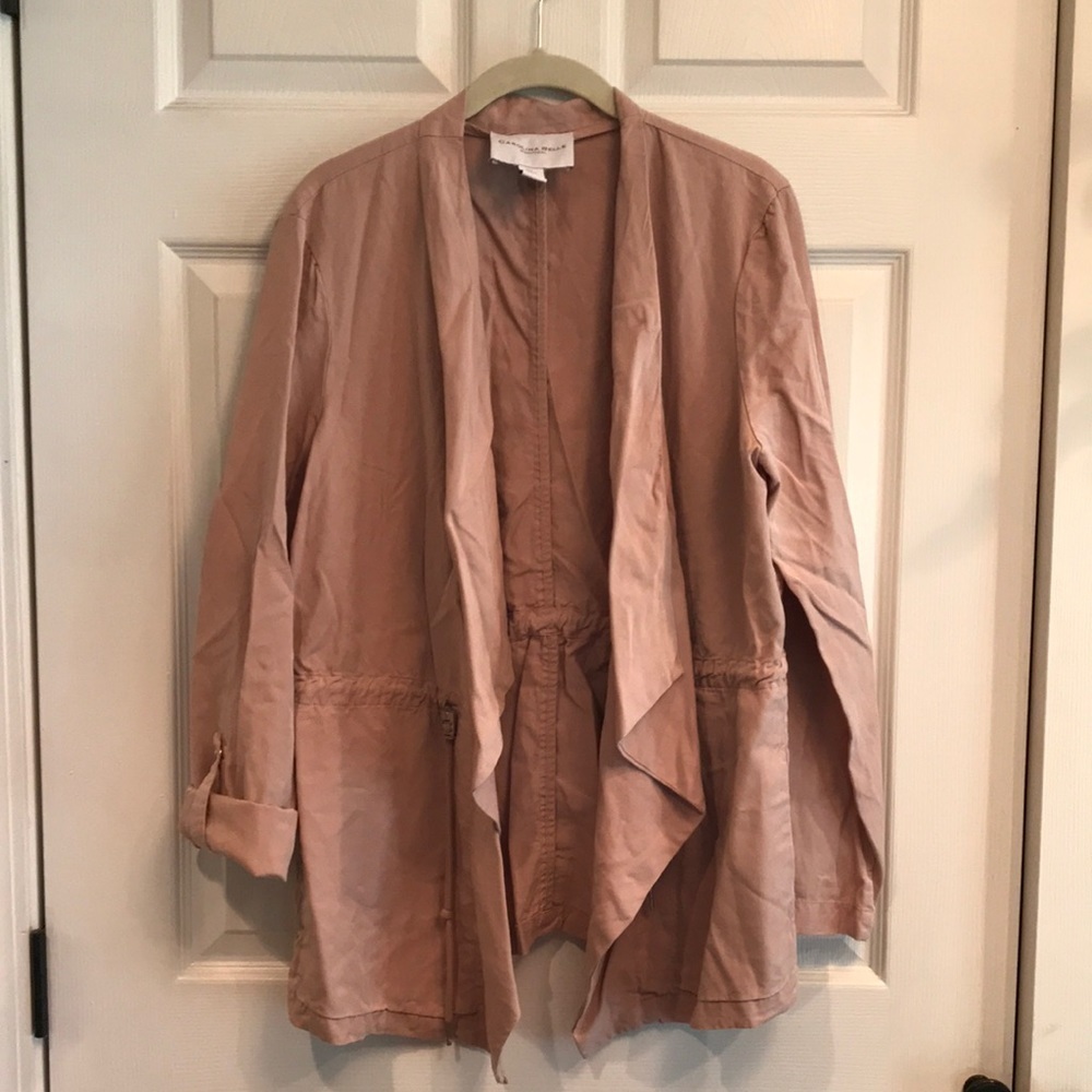 Carolina Belle brand size L open front blush color jacket with roll tab sleeves